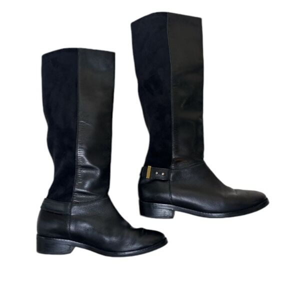 COLE HAAN Adler Black Leather Suede Riding Boots - Picture 4 of 14